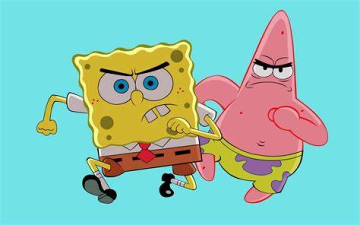 SpongeBob SquarePants and Patrick Star are in costumes. 