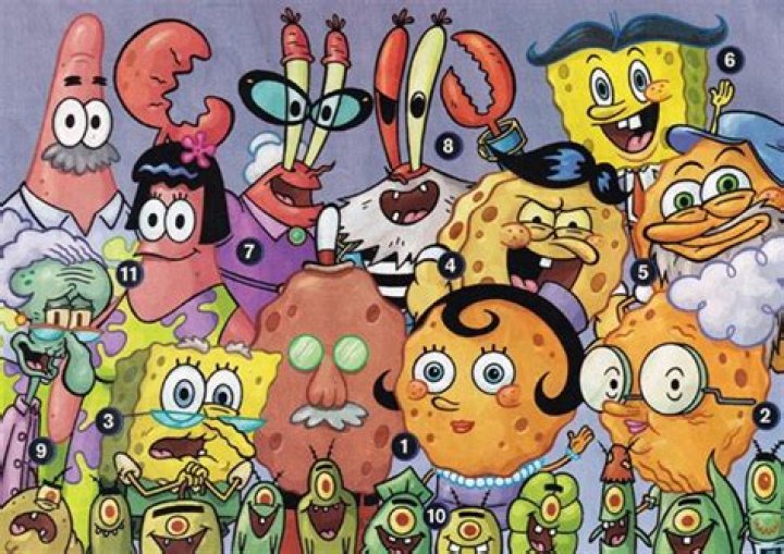 The characters from Spongebob are standing in front of Spongebob's house. 